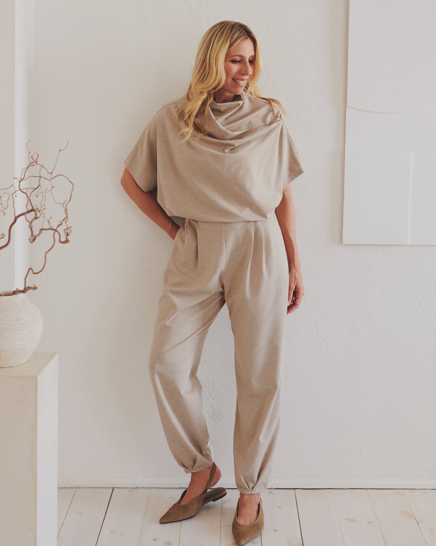 Húzott vállú réteges felső